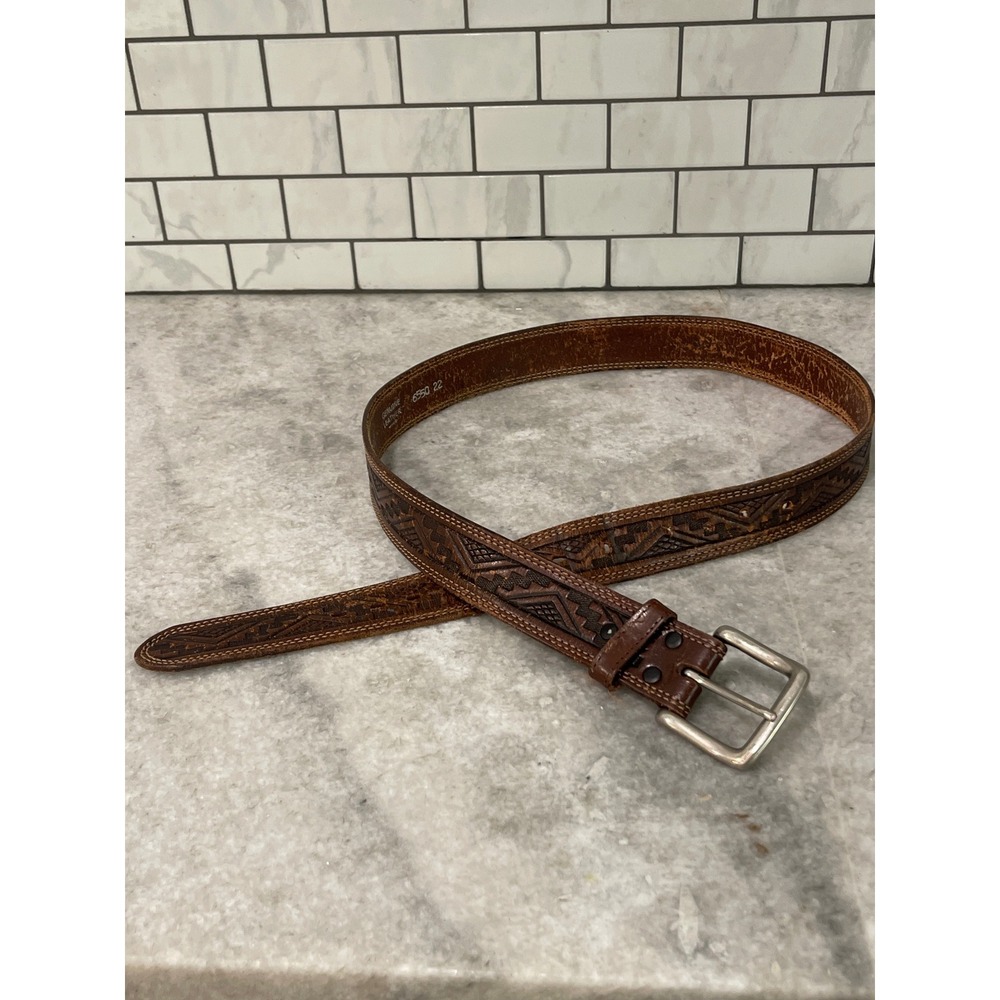 Vintage Western Belt Men 40 Brown Genuine Leather Tooled Southwestern Mexico